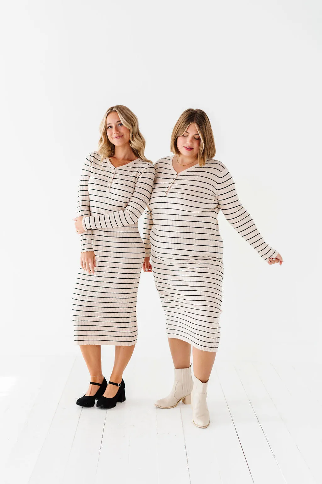 Willow Stripe Sweater Dress in Oatmeal