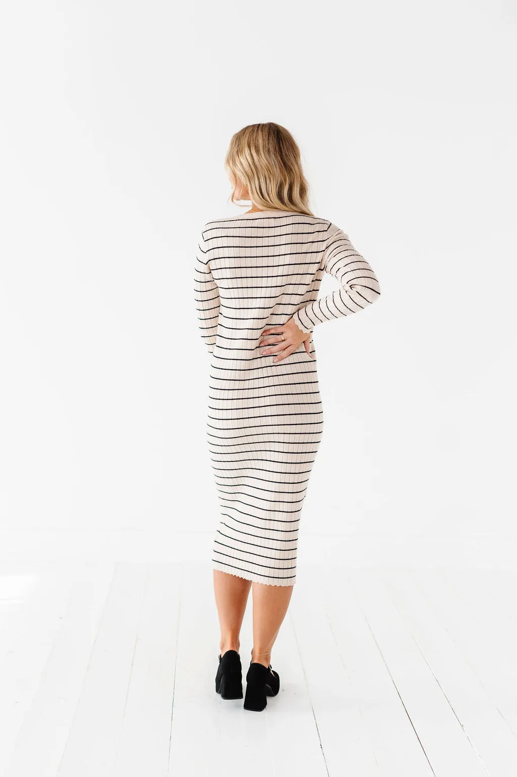 Willow Stripe Sweater Dress in Oatmeal