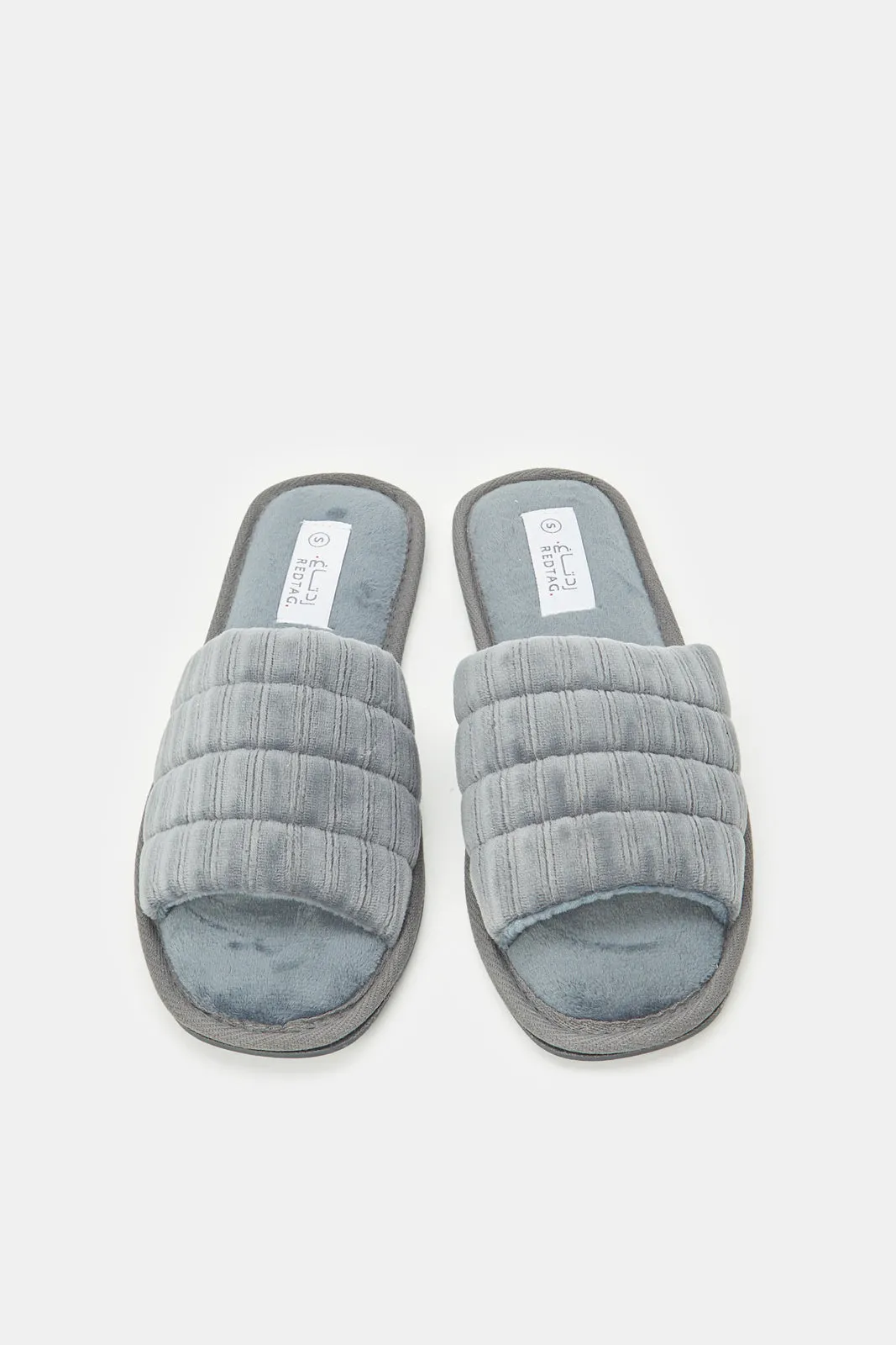 Women Grey Ribbed Textured Slippers