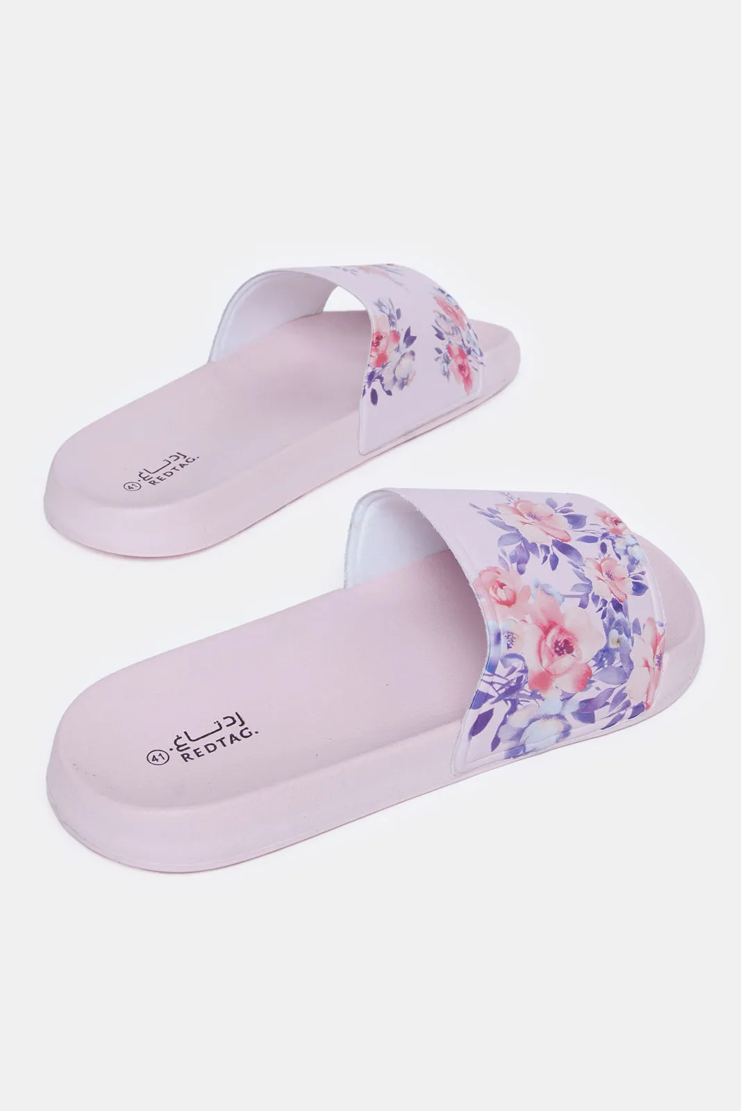 Women Pink Floral Print Slide