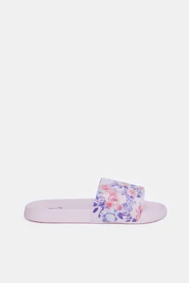 Women Pink Floral Print Slide