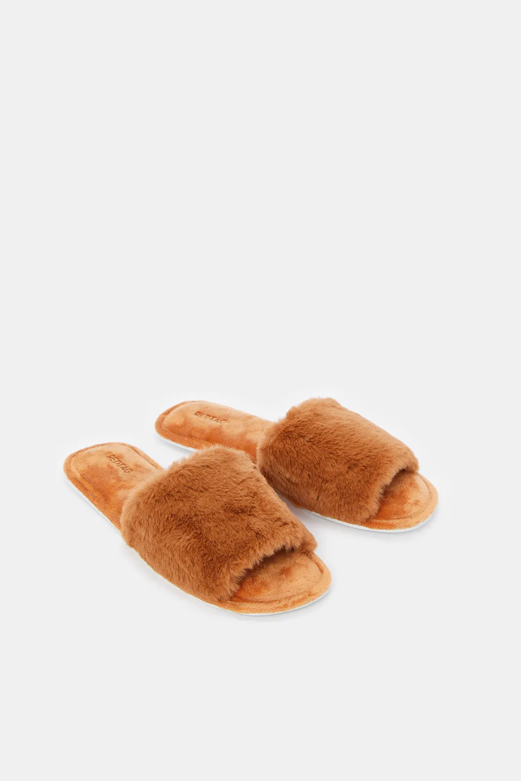 Women Tan Plain Classic Slipper