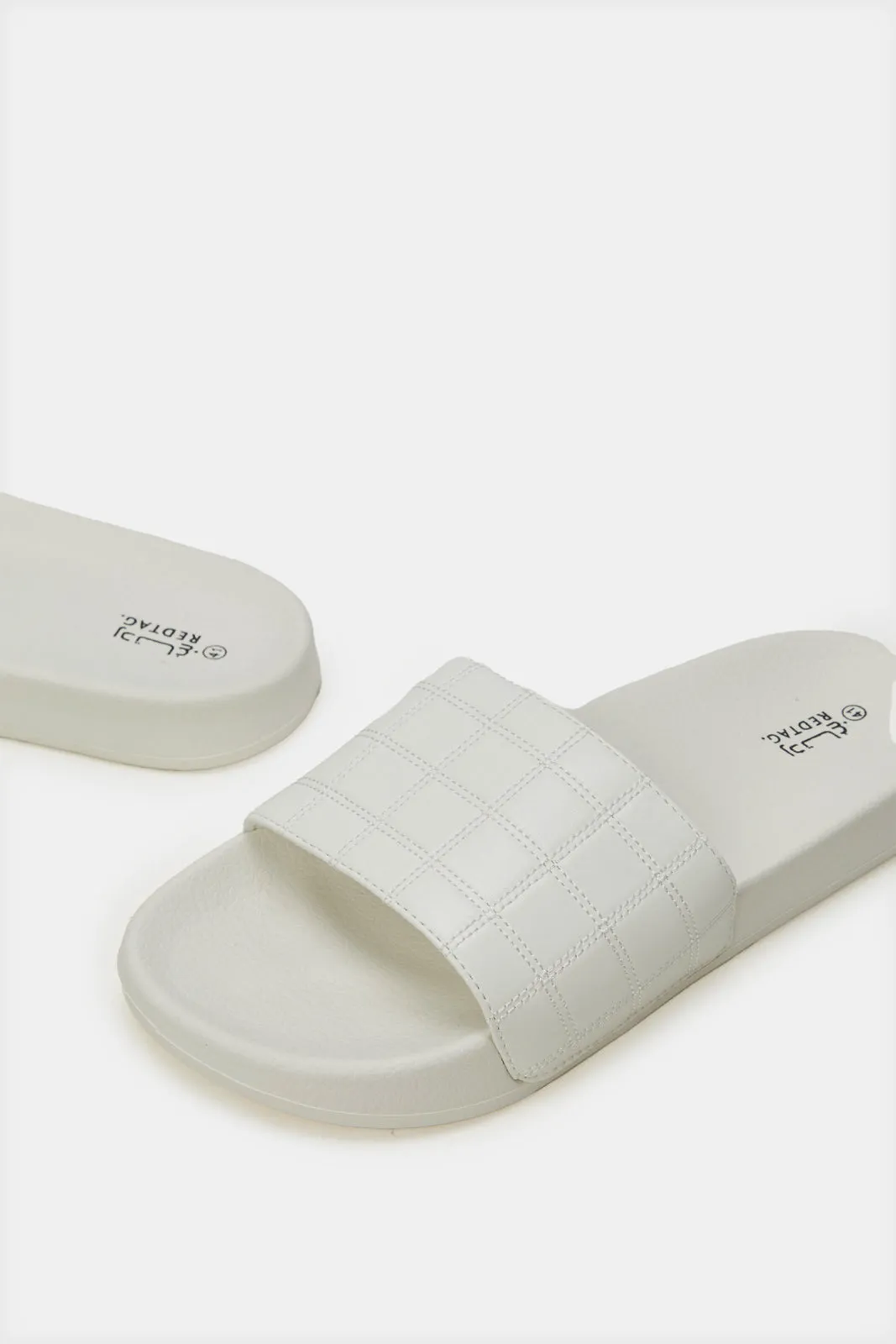 Women White Quilted Slide