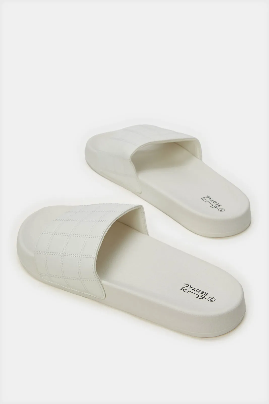 Women White Quilted Slide