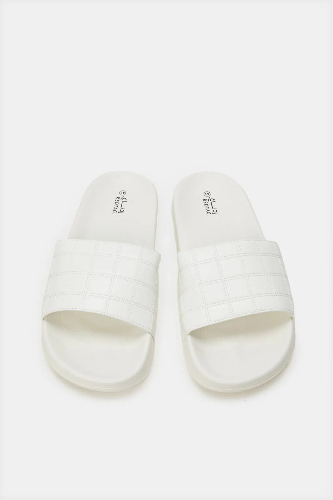 Women White Quilted Slide