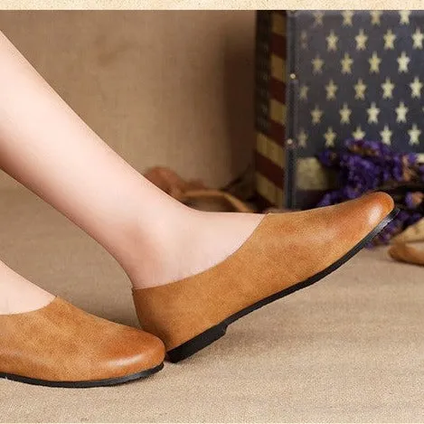 Womens Handmade Soft Shoes Flat Shoes Retro Leather Shoes