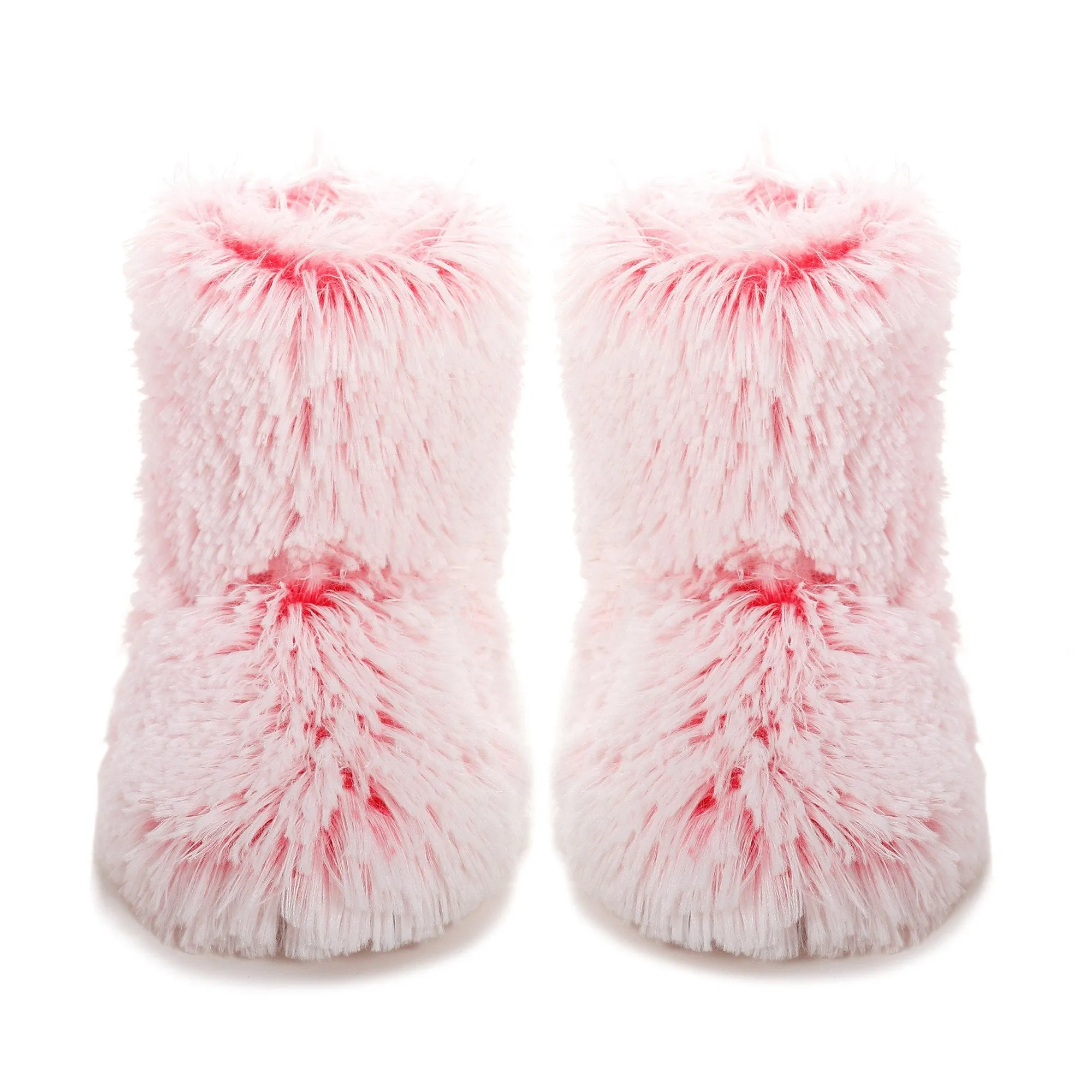 Women's Hi-Fashion Two Tone Faux Fur Boot Slipper - Pink Poodle