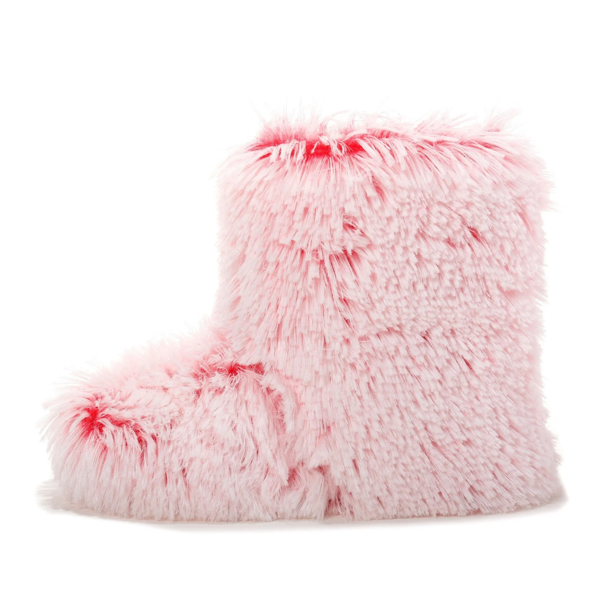 Women's Hi-Fashion Two Tone Faux Fur Boot Slipper - Pink Poodle