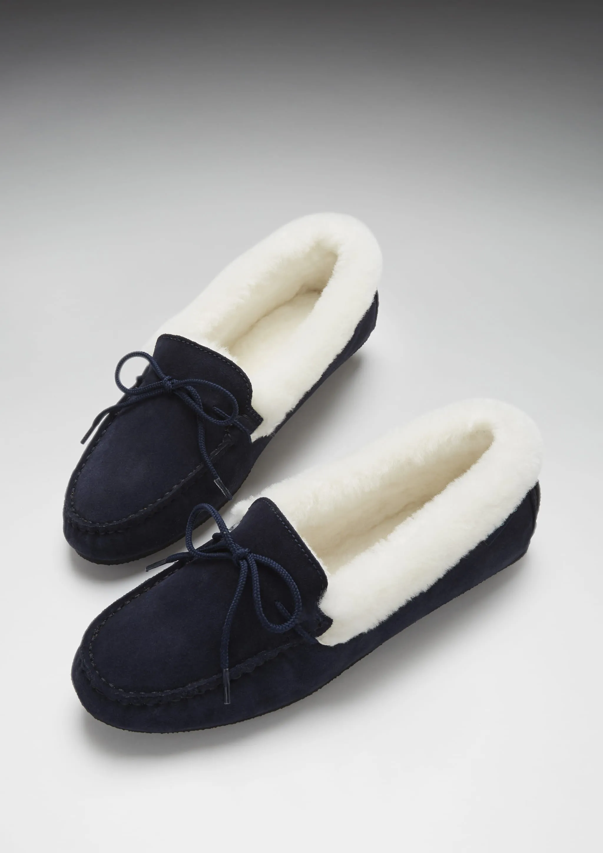 Women's slippers, sheepskin, navy blue suede